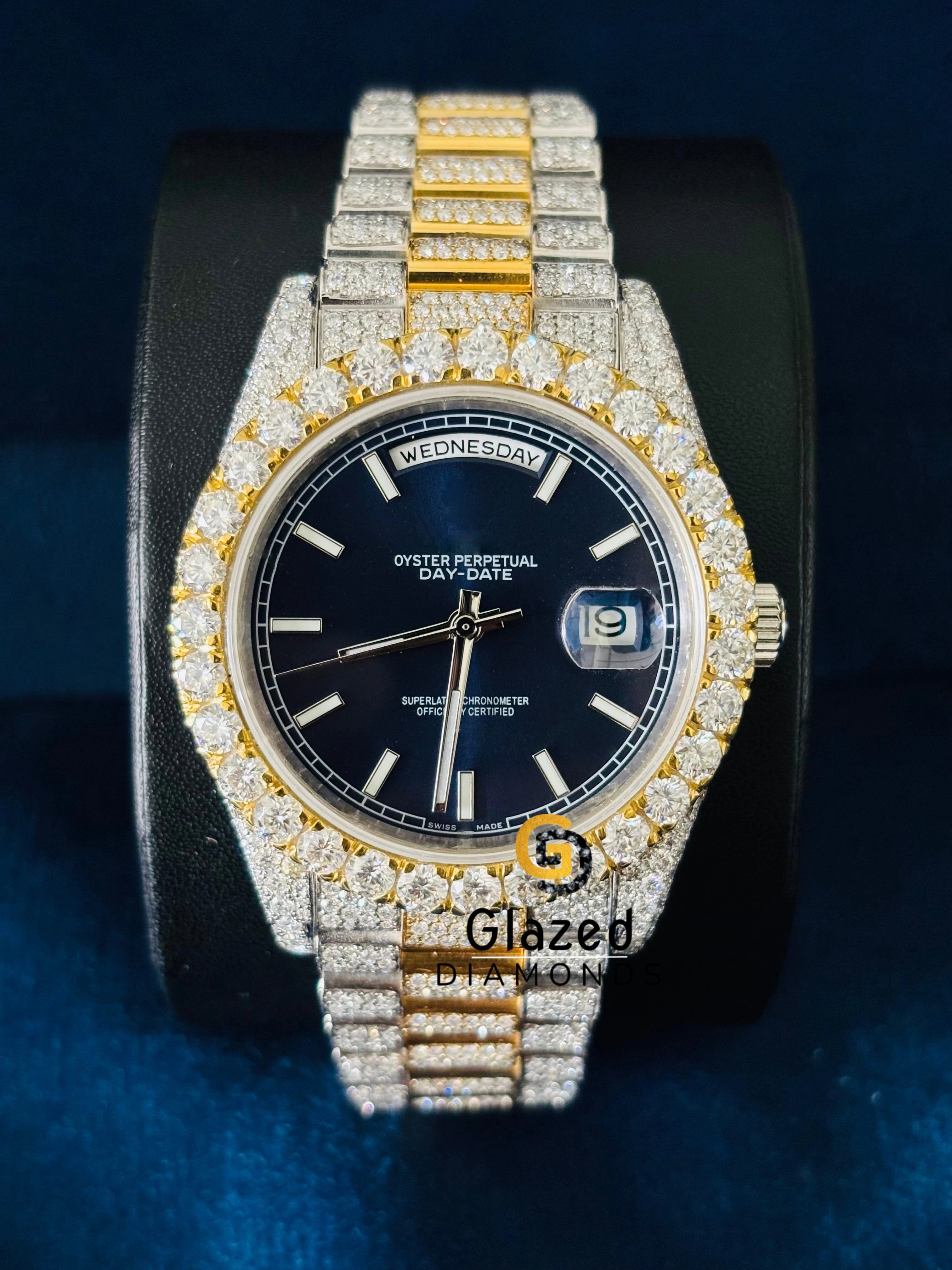 Luxury Men Stainless Steel Blue Dial Bust Down Watch