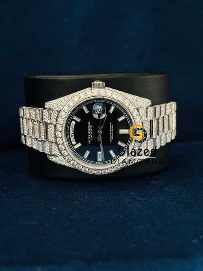 Luxury Men VVS Stainless Steel Black Dial Watchs
