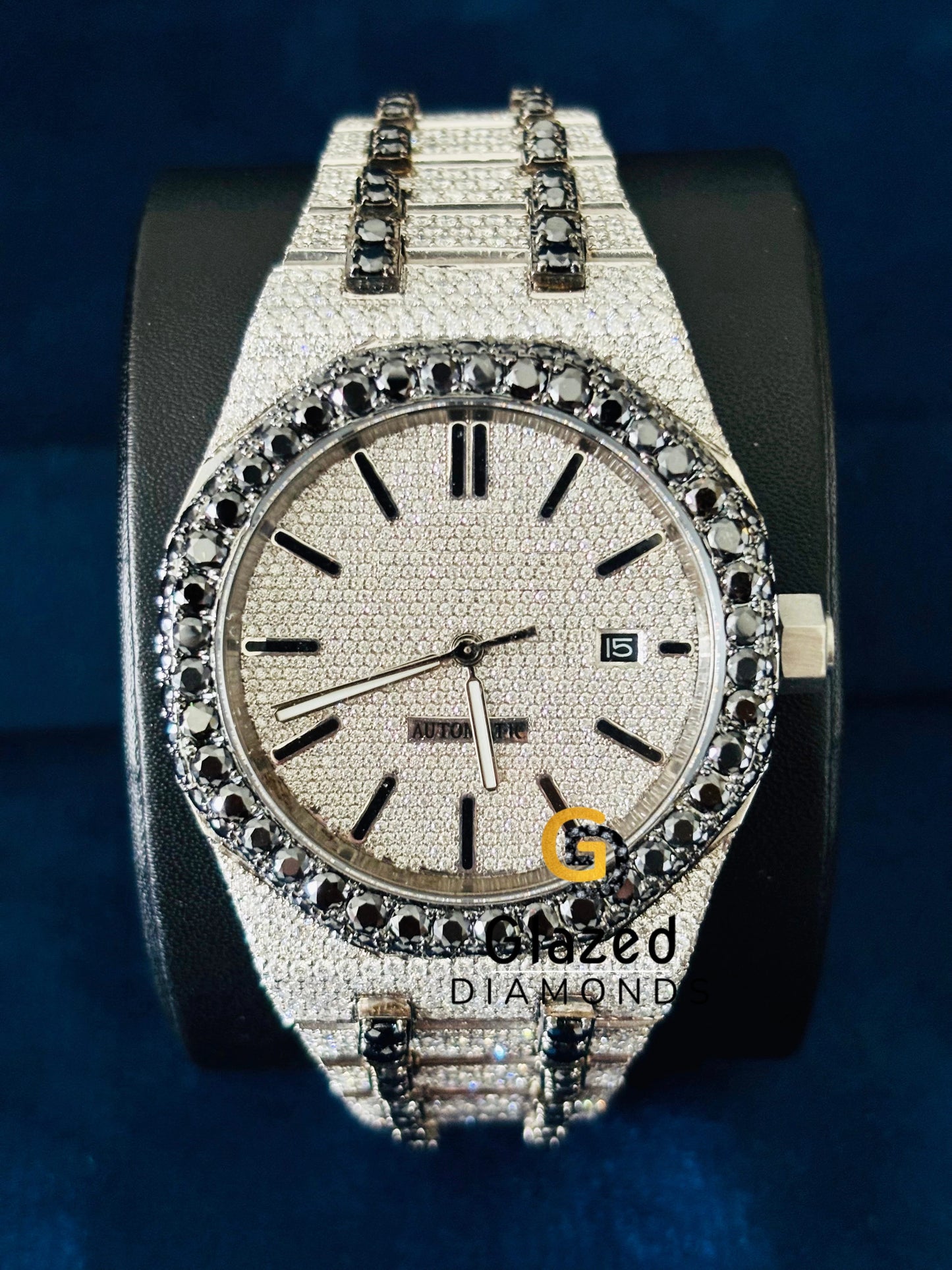 Luxury Men VVS Stainless Steel Black Diamond Iced Out Watch