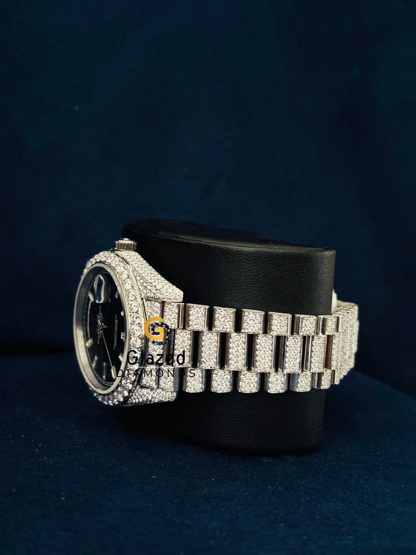 Luxury Stainless Steel Black Dial Iced Out Watch