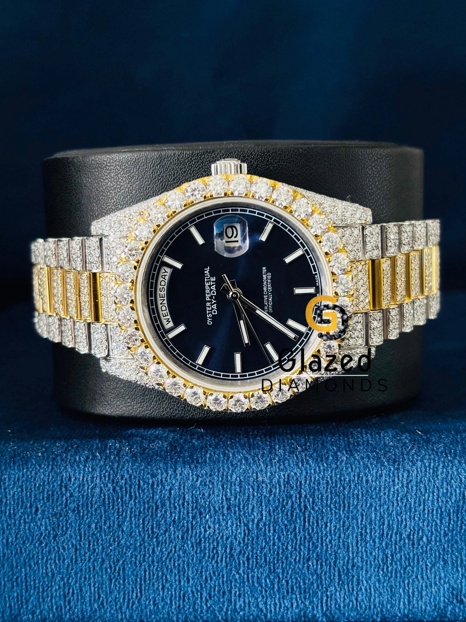 Luxury Stainless Steel Blue Dial Bust Down Watch