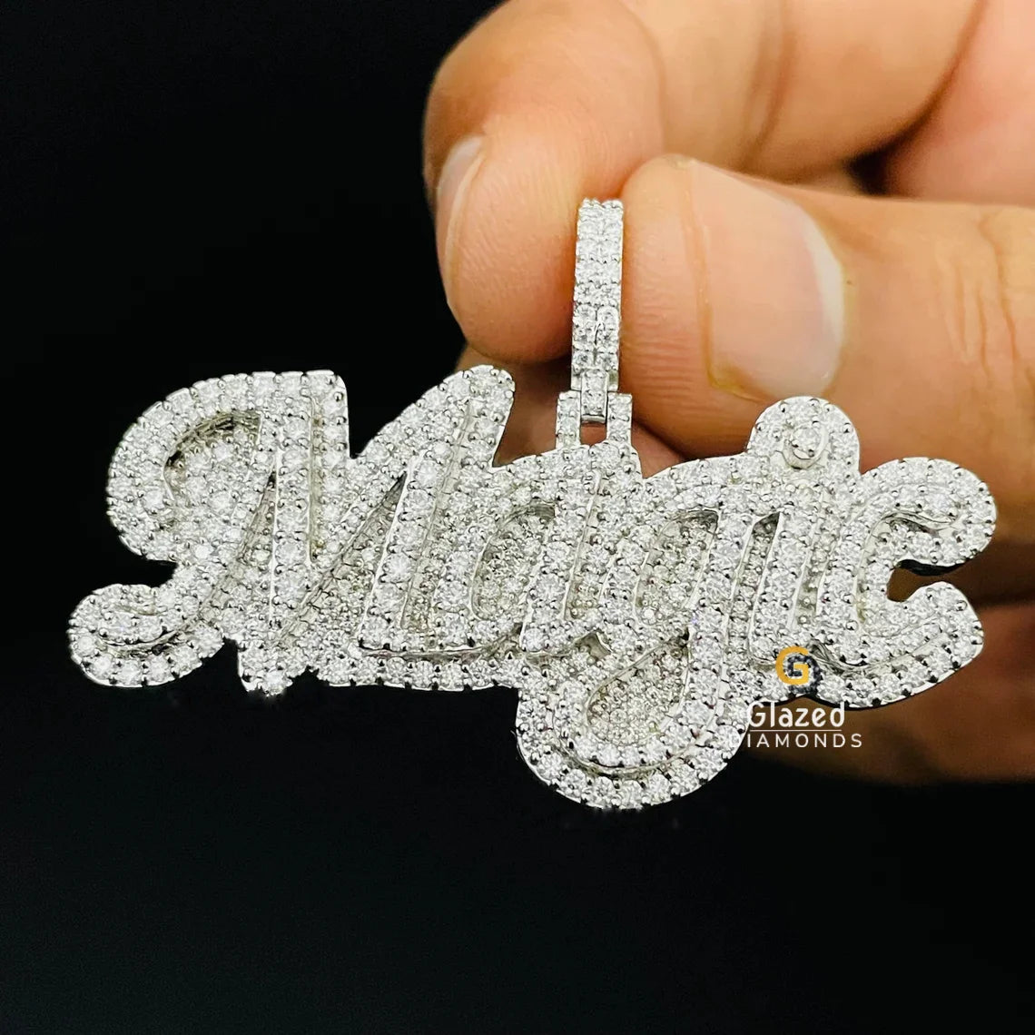 Bust Down Magic Name Letter Moissanite Iced Out Pendant