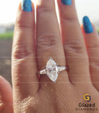 2 Ct Marquise Cut Moissanite Side Tapered Baguette Cut Three Stone Engagement Ring