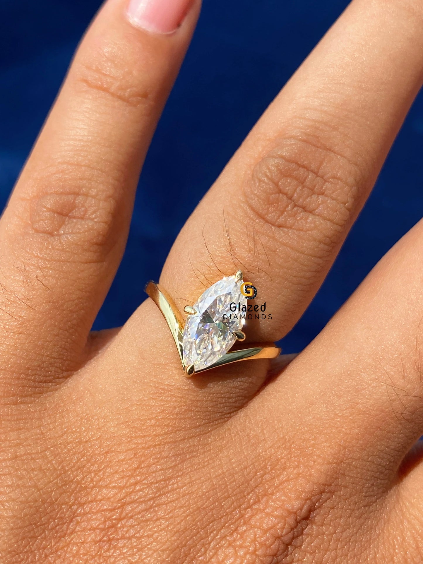 Marquise Cut Moissanite Curved Setting Engagement Solitaire Ring