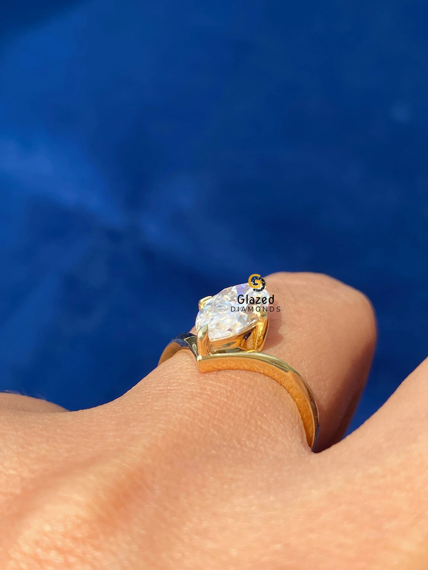 Marquise Cut Moissanite Curved Setting Solitaire Ring