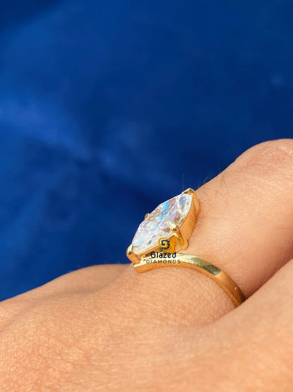 Marquise Cut Moissanite Curved Solitaire Ring
