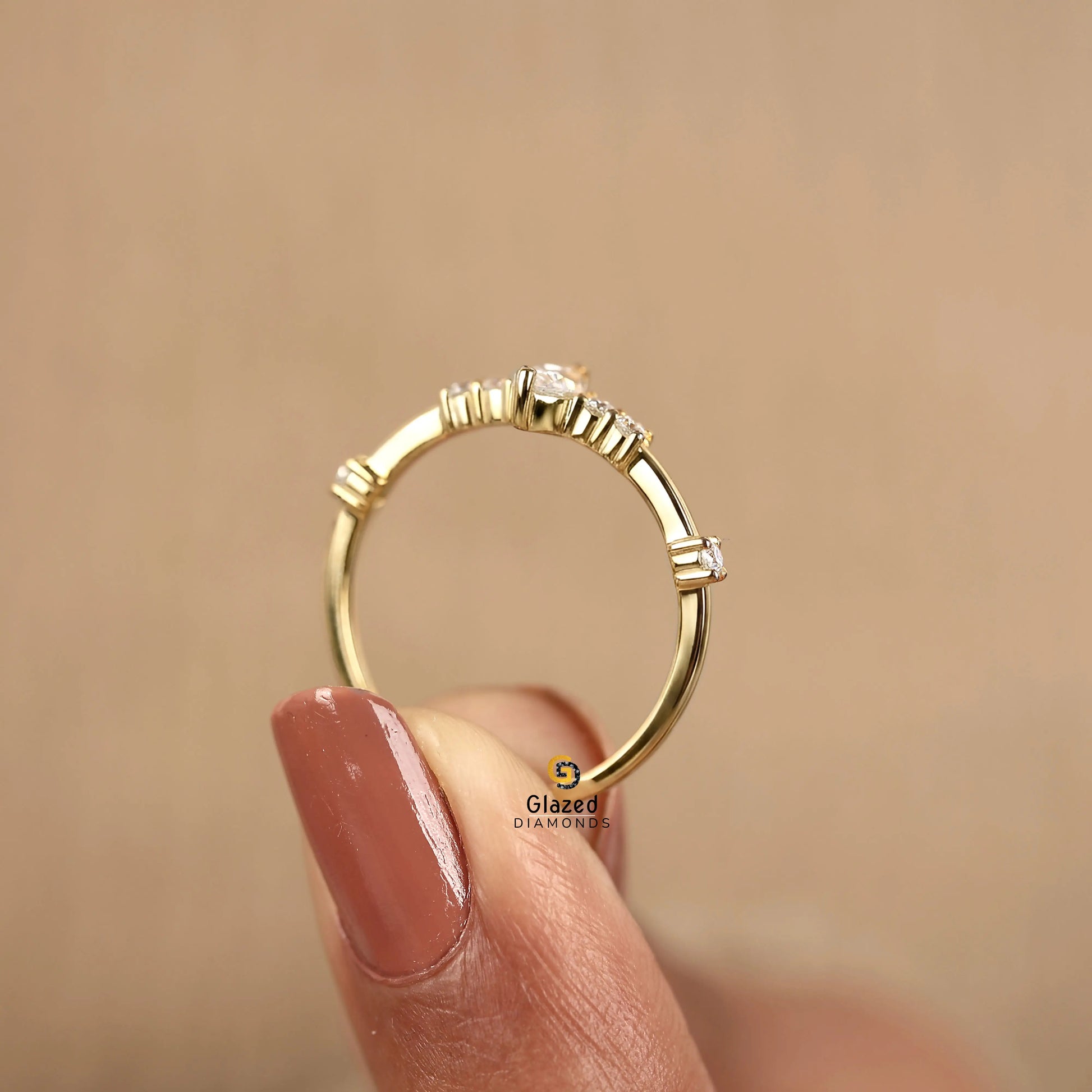 Marquise Distance Pave Wedding Ring