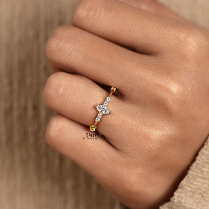 Marquise Distance Pave Wedding Ring For Women