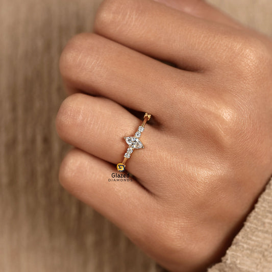 Marquise Distance Pave Wedding Ring For Women