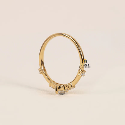 Marquise Lab Diamond Distance Pave Wedding Ring