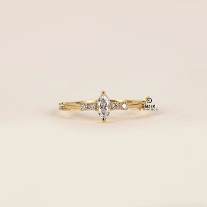 Marquise Lab Diamond Distance Pave Wedding Ring For Women