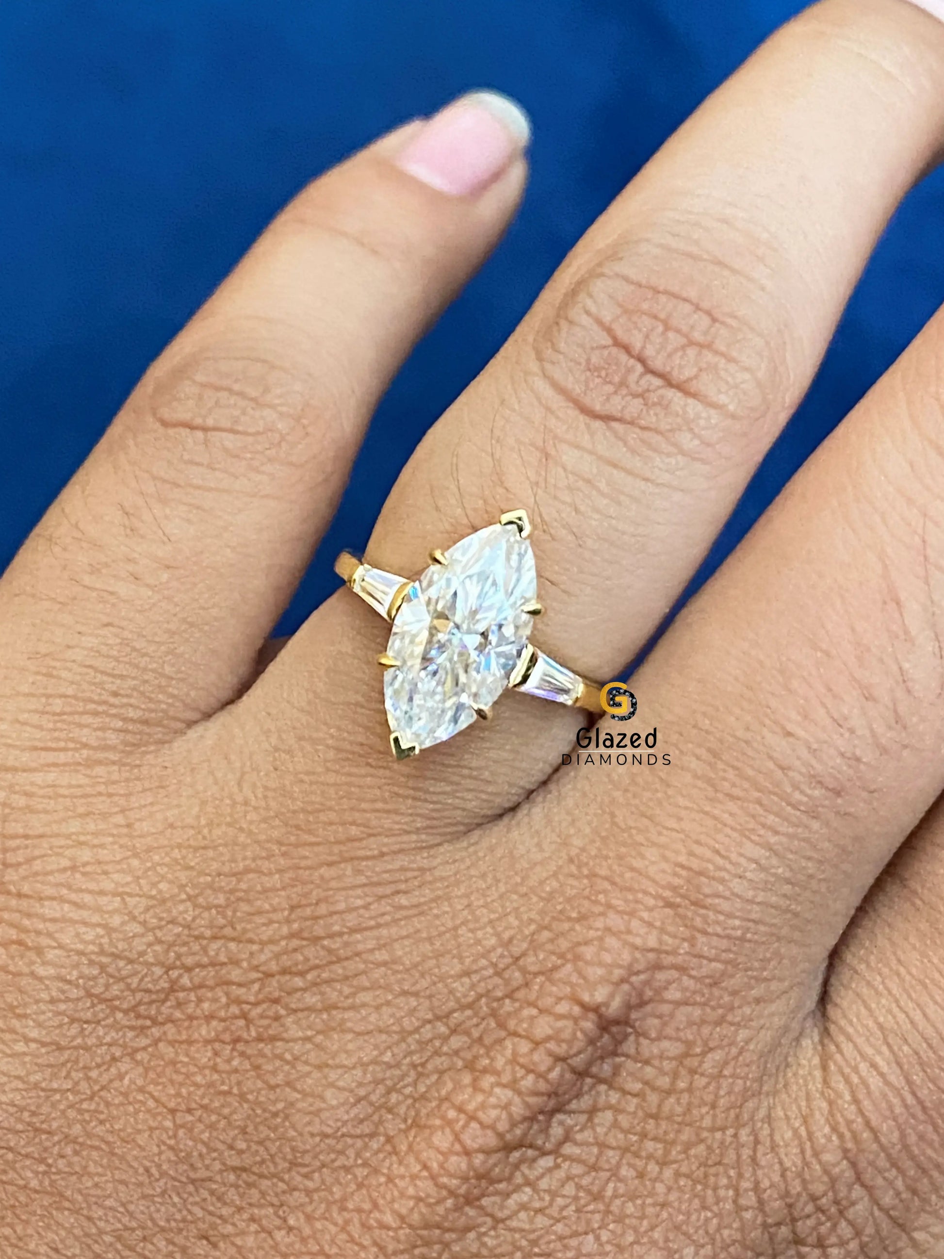 Marquise With Tapper Baguette 6 Prong Moissanite Wedding Ring For Women