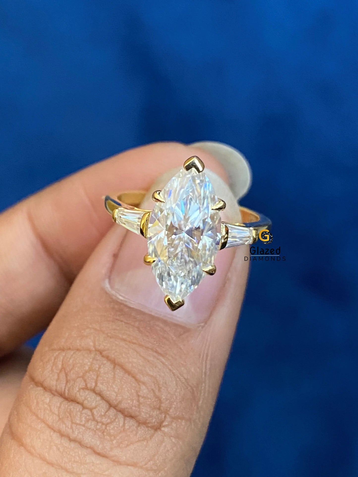Marquise With Tapper Baguette Moissanite Ring For Women