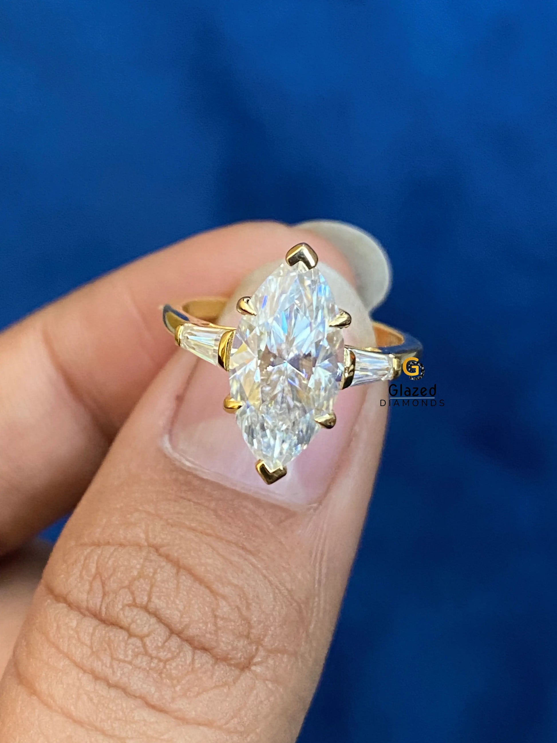 Marquise With Tapper Baguette Moissanite Ring For Women