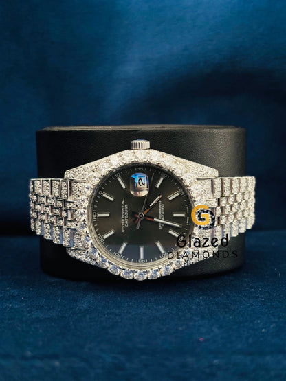 Men Jubilee Belt White Bar Studded Moissanite Watch