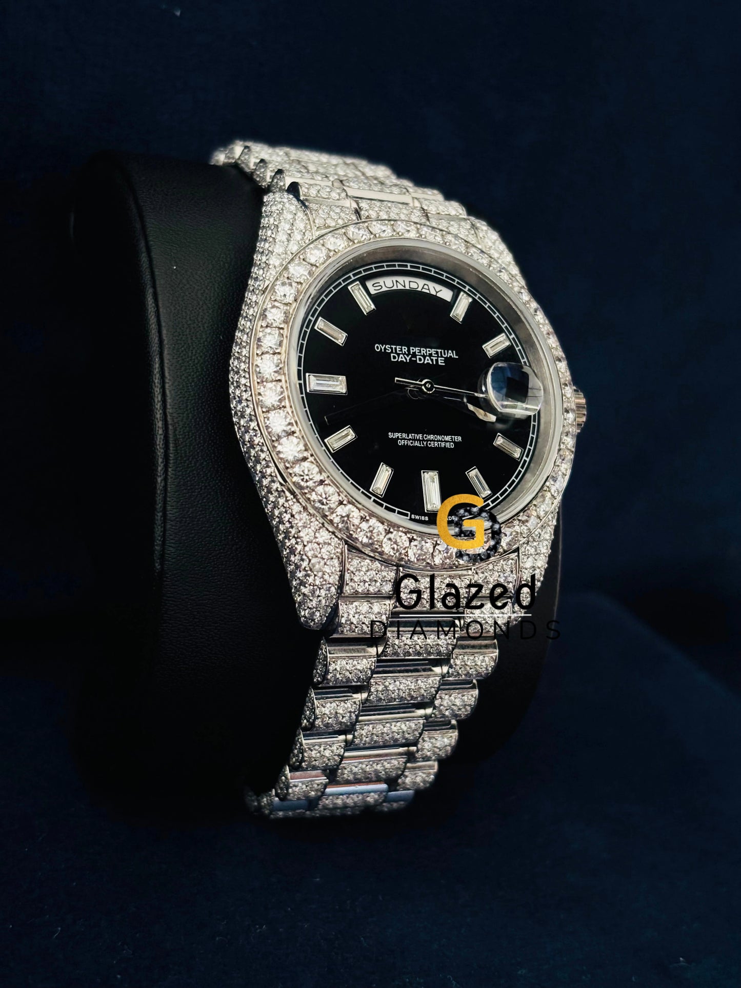 Men VVS Stainless Steel Black Dial Iced Out Watch