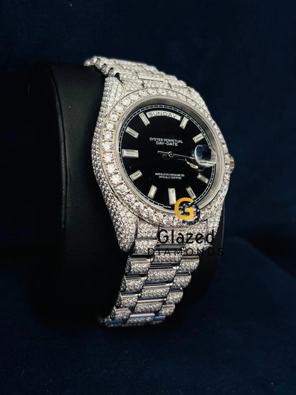 Men VVS Stainless Steel Black Dial Iced Out Watch