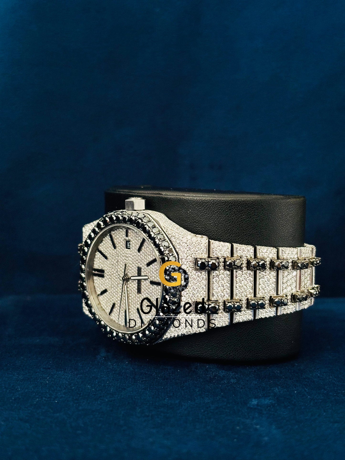 Men VVS Stainless Steel Black Diamond Iced Out Watch