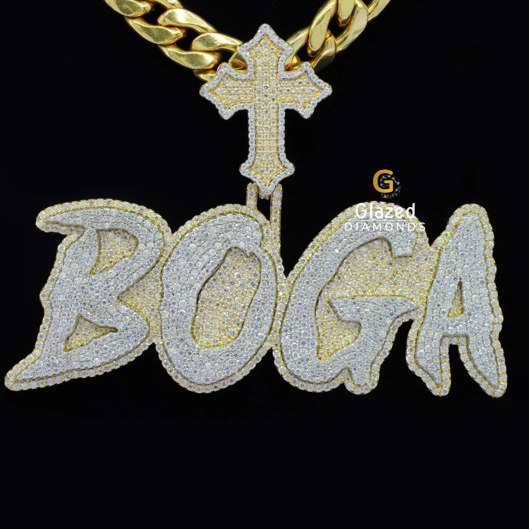 Rappers Style Iced Out Moissanite BOGA Custom Name Iced Cross Pendant