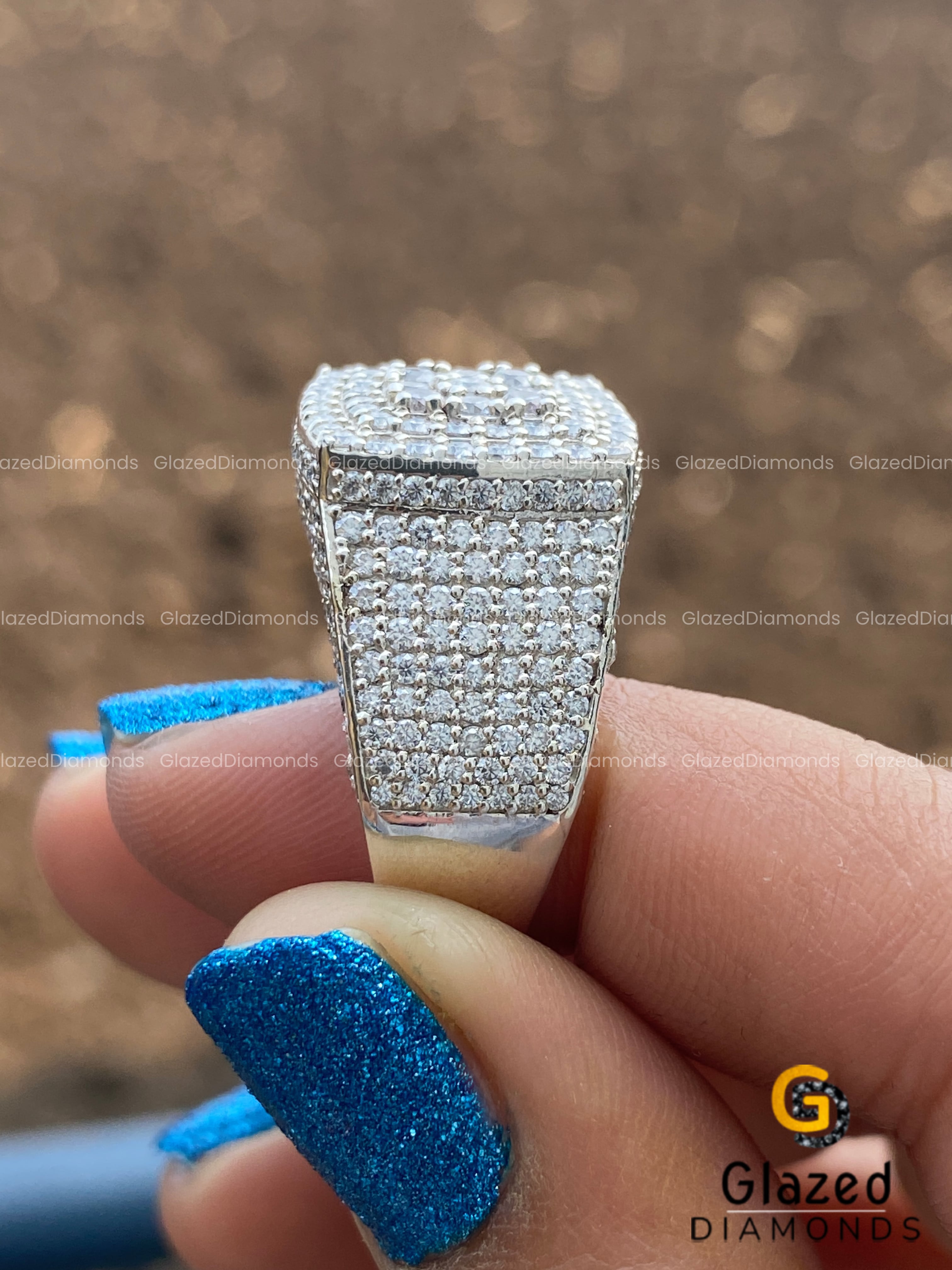 Iced Out Round Moissanite Diamond Mens Square Signet Ring
