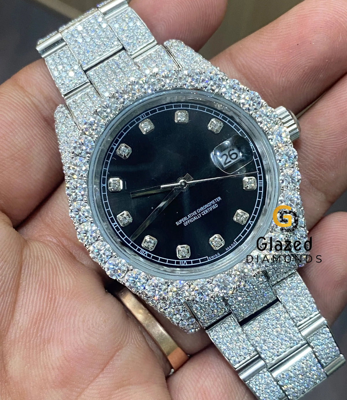 Black Dial Hip Hop Bust Down Moissanite Diamond Watch For Him