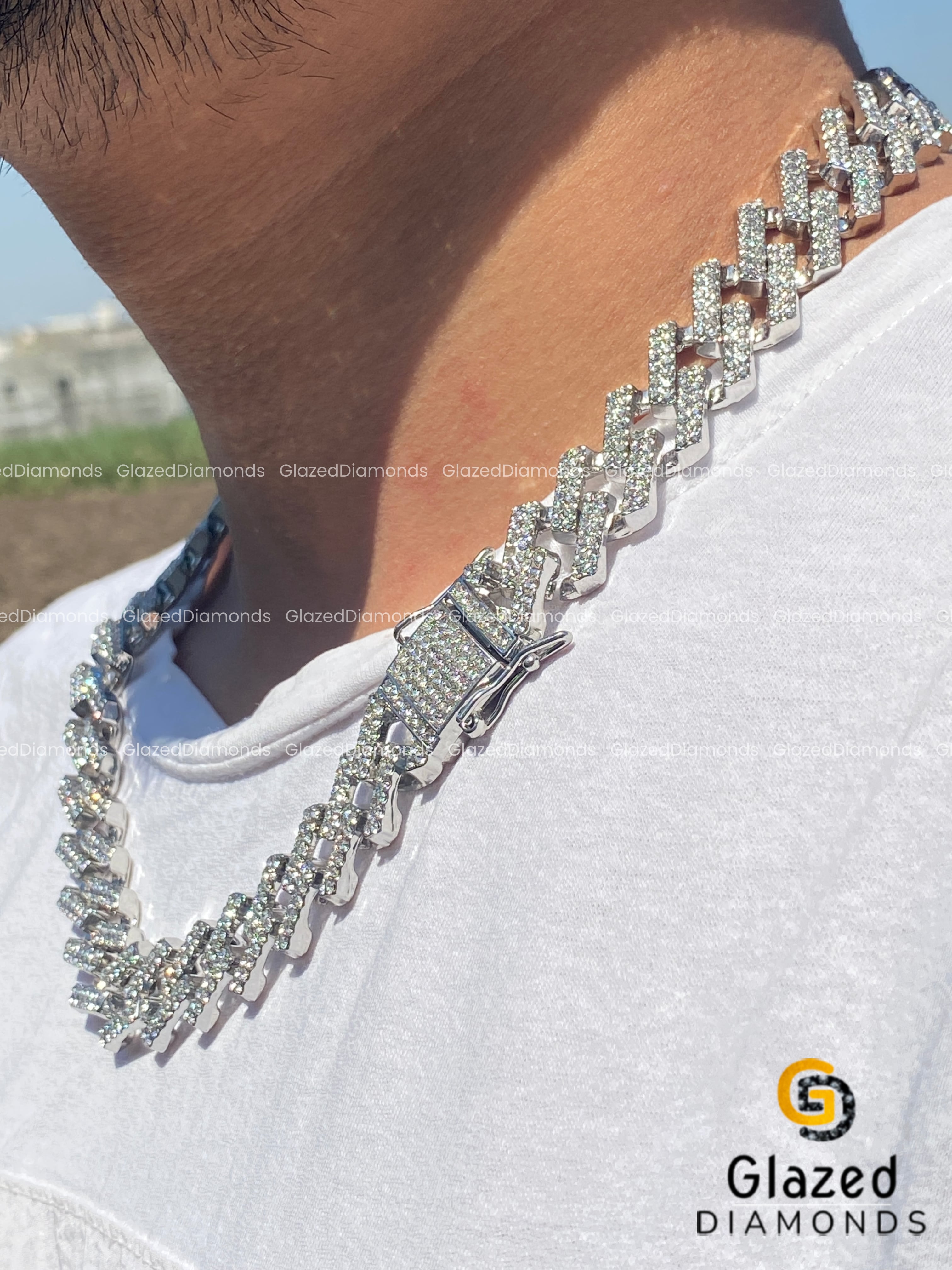 14mm Iced Out Moissanite Diamond Cuban Link Chain Necklace
