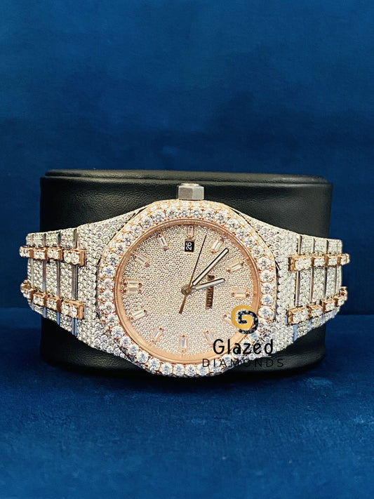 Men_s Baguette Bar Bust Down Studded Rapper Moissanite Watch