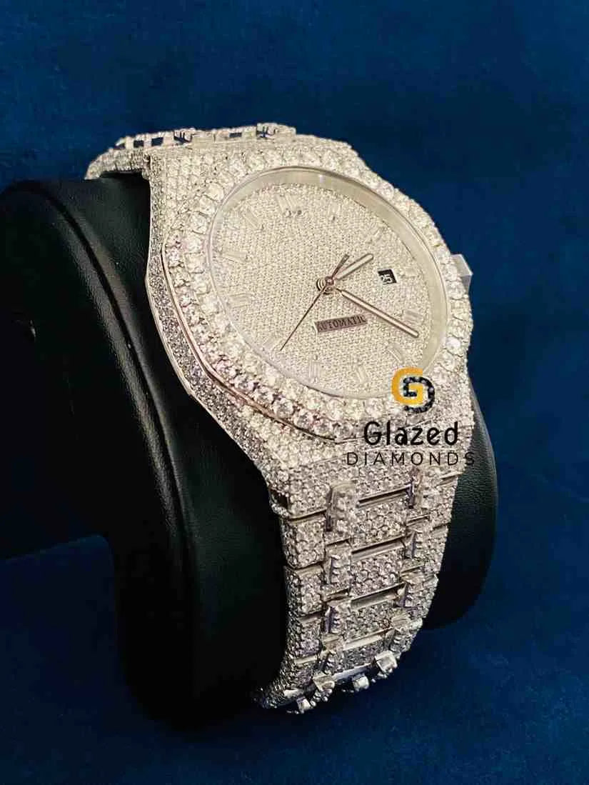 Men_s Baguette Bar Diamond Studded Moissanite Watch
