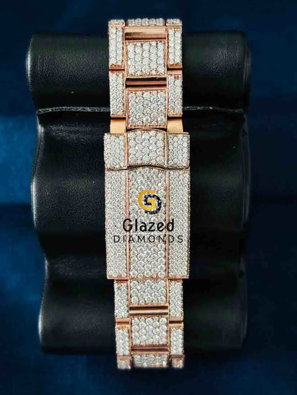 Men_s Blue Dial Sky Dweller Baguette Bar Wrist Moissanite Watch