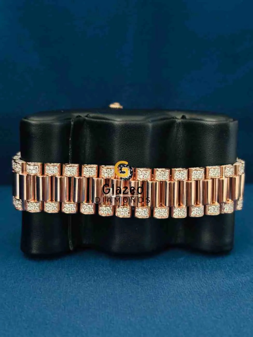 Men_s Diamond Studded Chcolate Dial Presidential Strap Moissanite Watch
