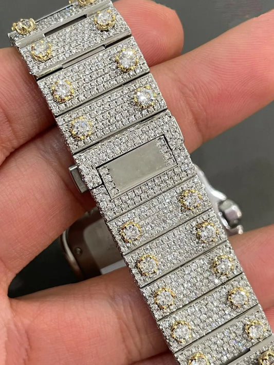 Luxury Skeleton Two Tone Iced Out Moissanite Diamond Studded Watch
