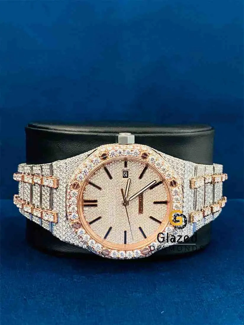 41MM Dual Tone Fully Iced Out Hip Hop Moissanite Watch – Glazed