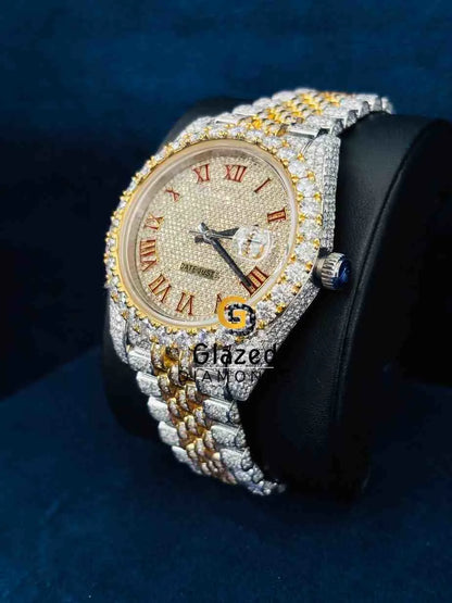 Men_s Fully Iced Out Red Roman Dial Hip Hop Moissanite Watch