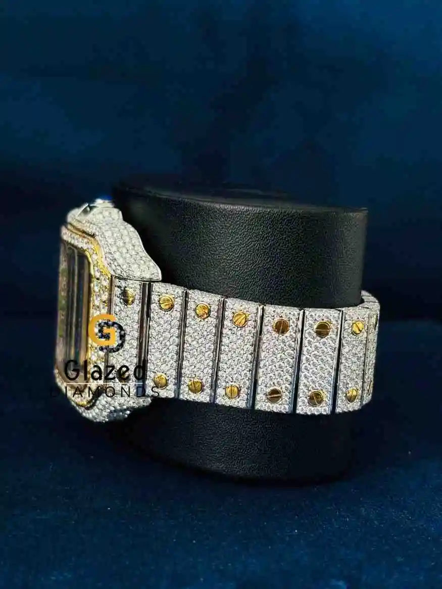 Men_s Green Arabic Number Dial Hip Hop Moissanite Watch