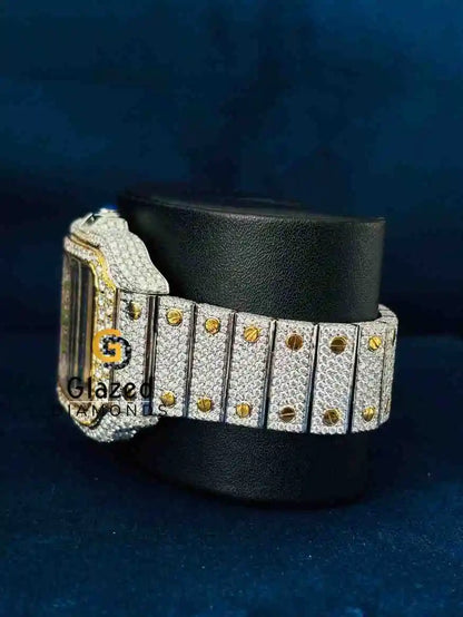 Men_s Green Arabic Number Dial Hip Hop Moissanite Watch