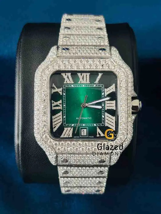 Men_s Iced Out Green Dial Moissanite Watch