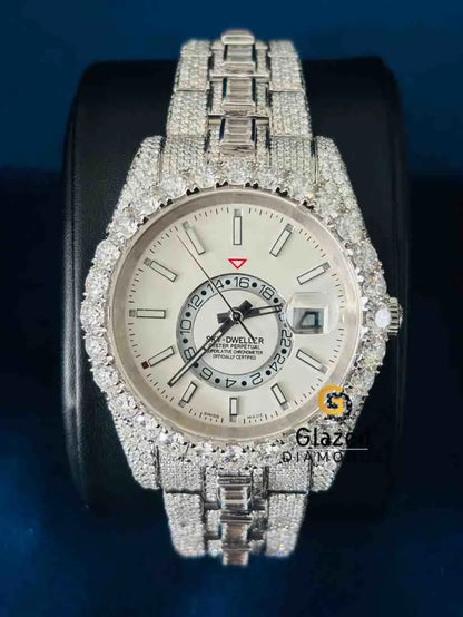 Men_s Iced Out Sky Dweller Moissanite Watch