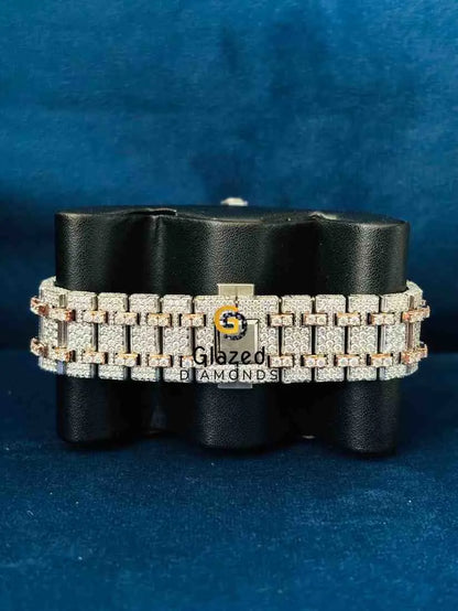 Men_s Orange Bar Dial Fully Studded Moissanite AP Watch