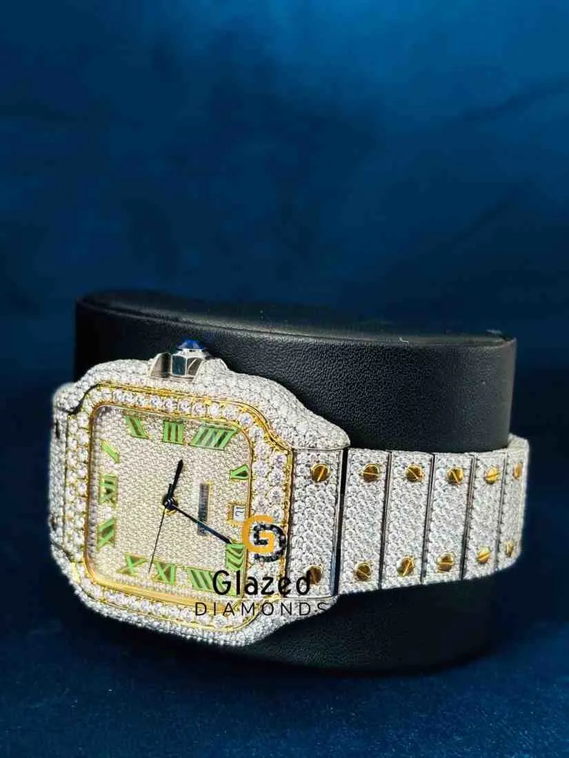 Men_s Roman Arabic Number Dial Hip Hop Moissanite Watch