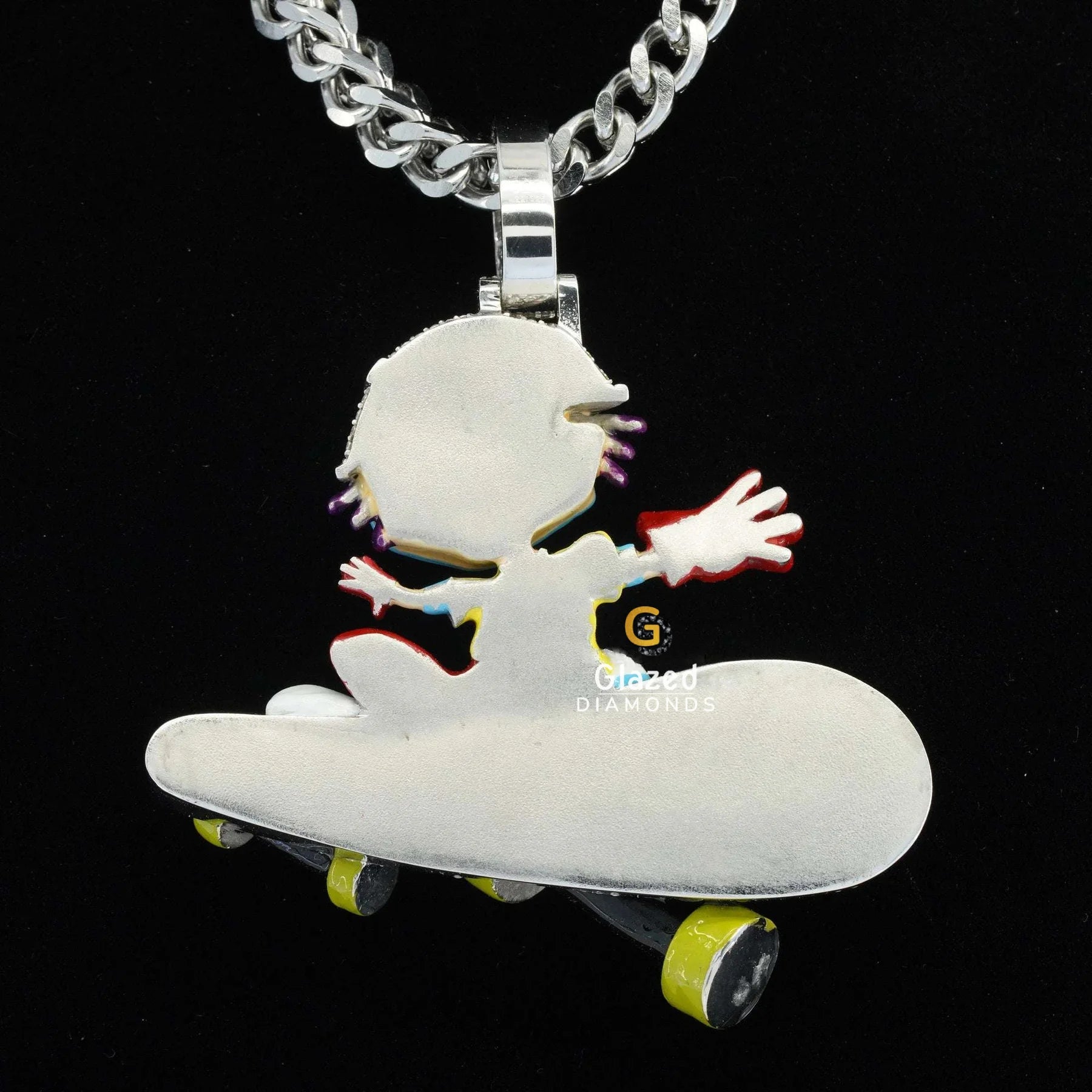 Iced Out Enamel Boy with Moissanite Diamond Hip Hop Skateboard Pendant