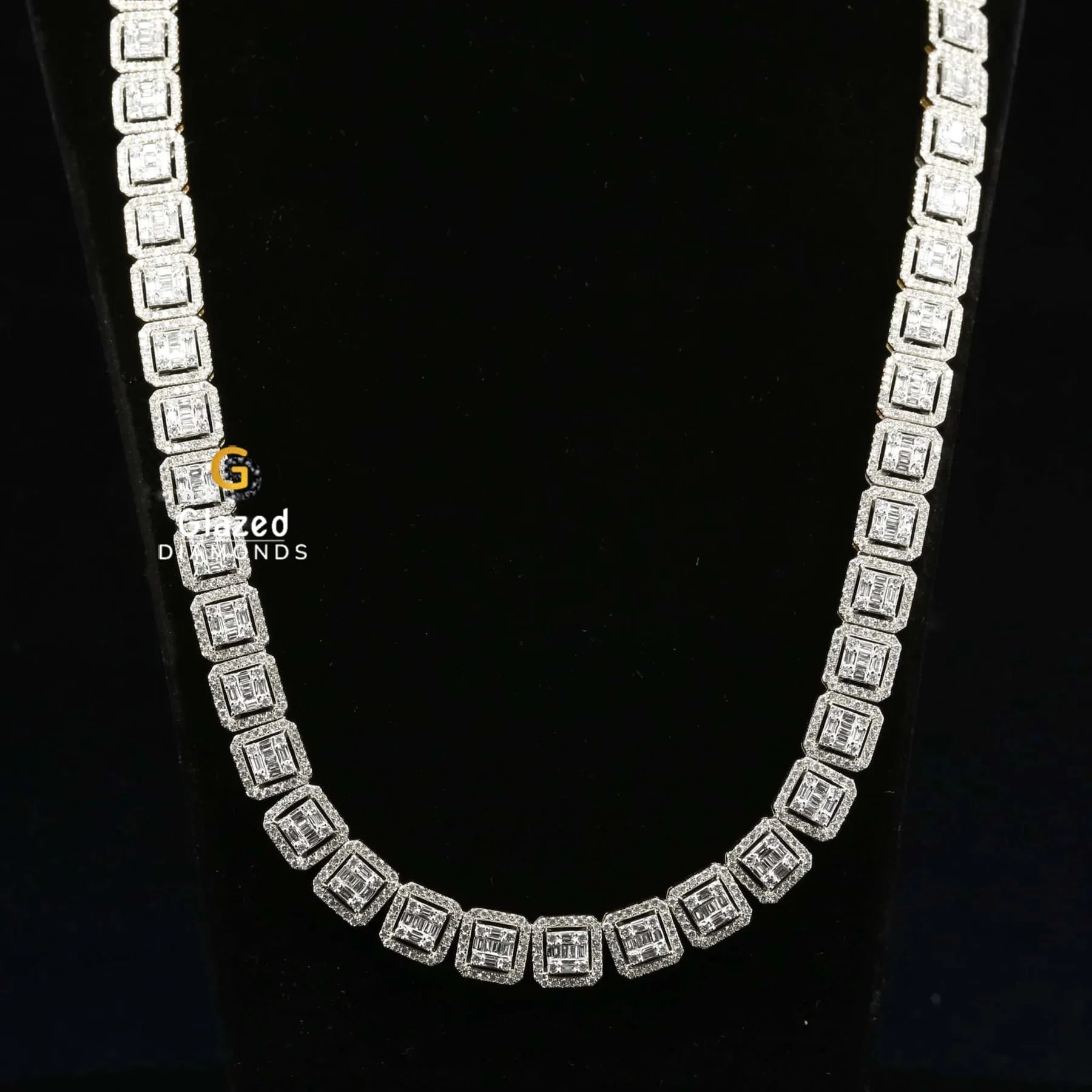 Square Shape Hip Hop Style Baguette and Round Moissanite Tennis Chain