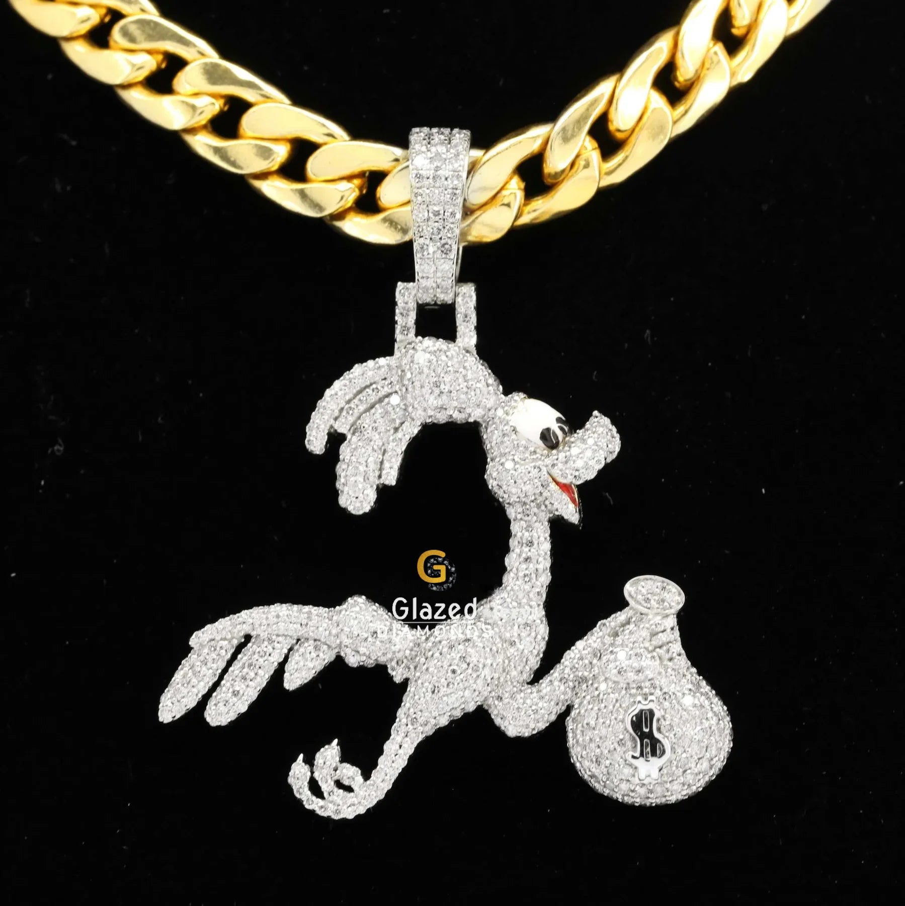 Hip Hop Moissanite Iced Out Cartoon Duck Charm Pendant