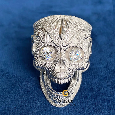 Milgrain Art Customized Skull Round Moissanite Hip Hop Ring