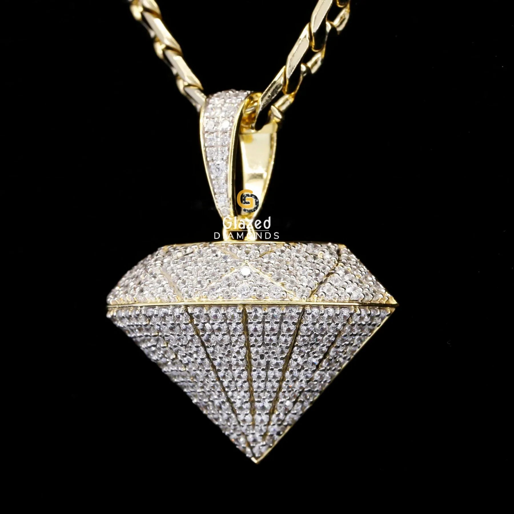 Mens Hip Hop Style Diamond Shape Moissanite Bust Down Pendant