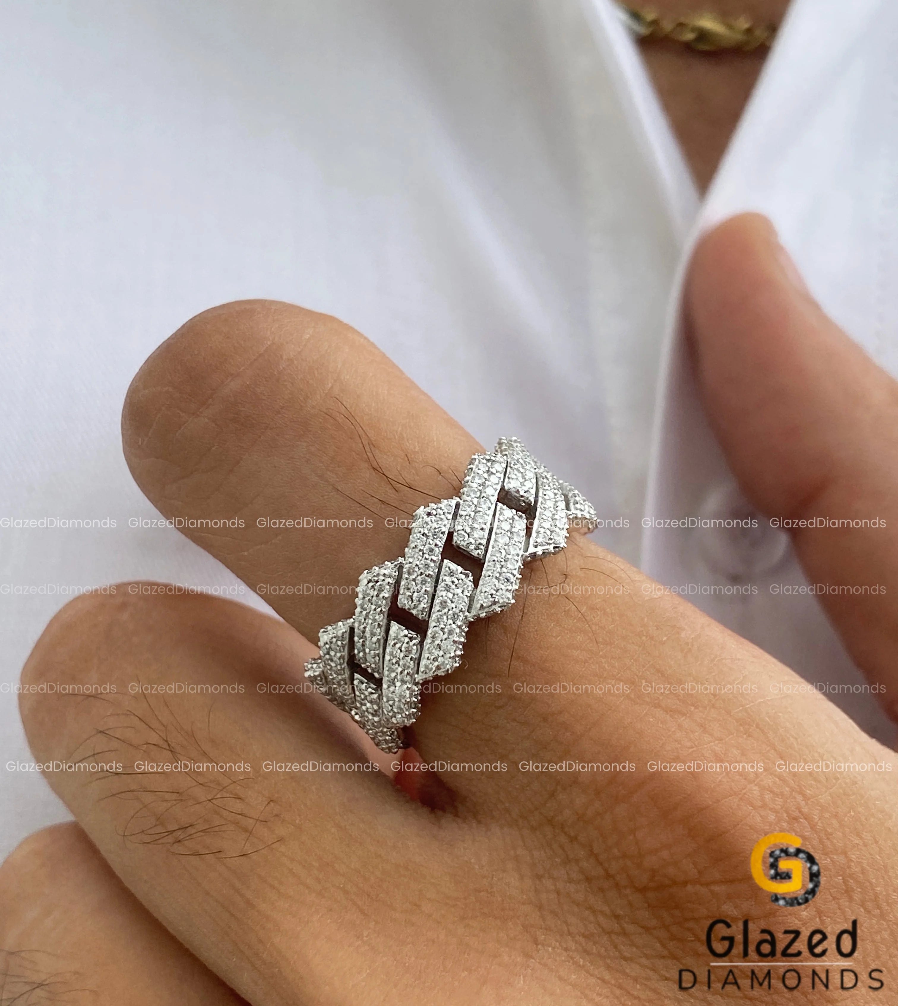 Heavy Rapper Diamond Rings 10MM Bold Monaco Cuban Link Chain Hip Hop Rapper Ring – Glazed Diamonds