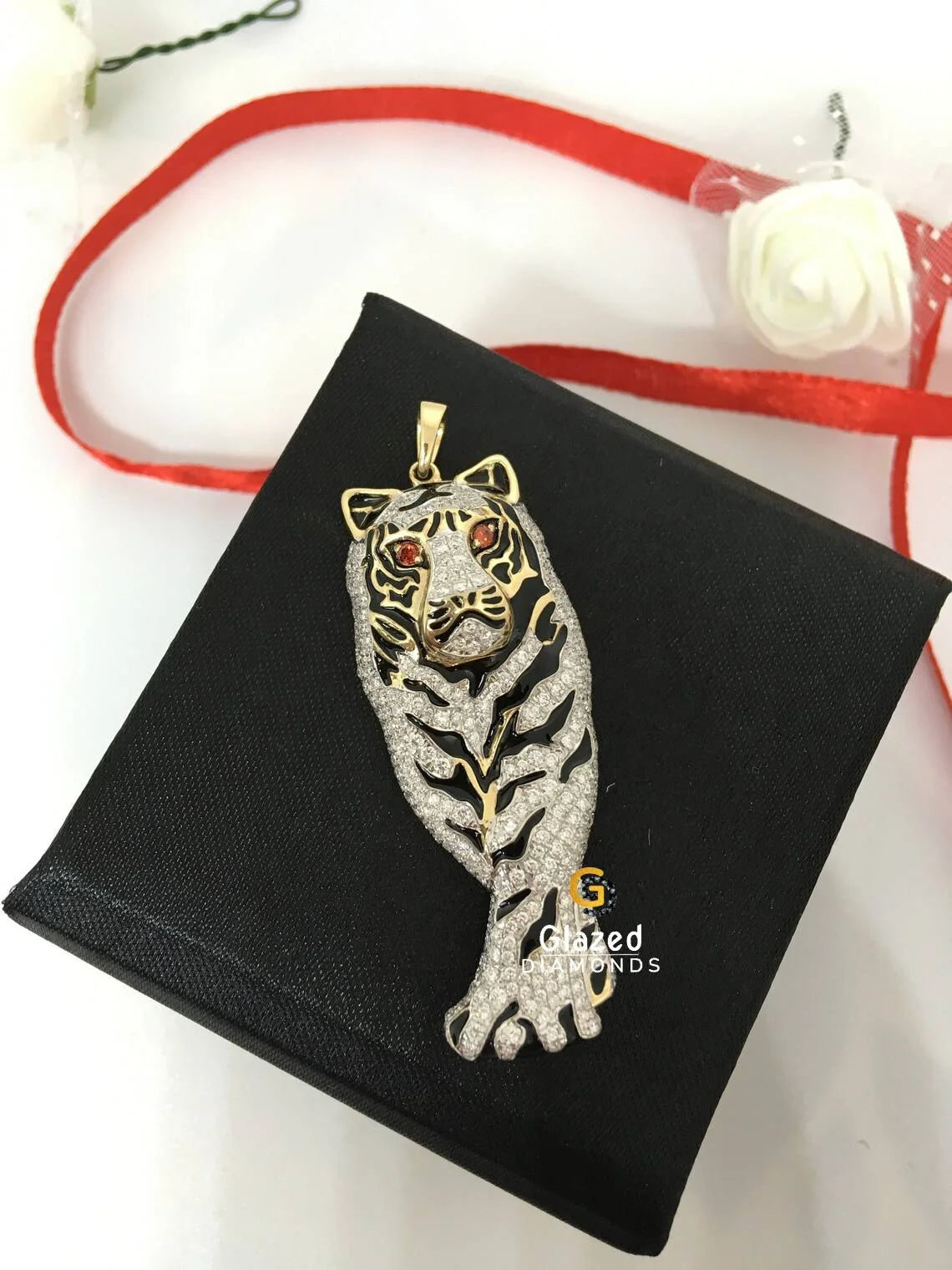 Fully Iced Out Moissanite Diamond Animal Tiger Pendant