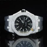 Face Diaal Iced Out Moissanite Watch For Men In Black Silicon Belt