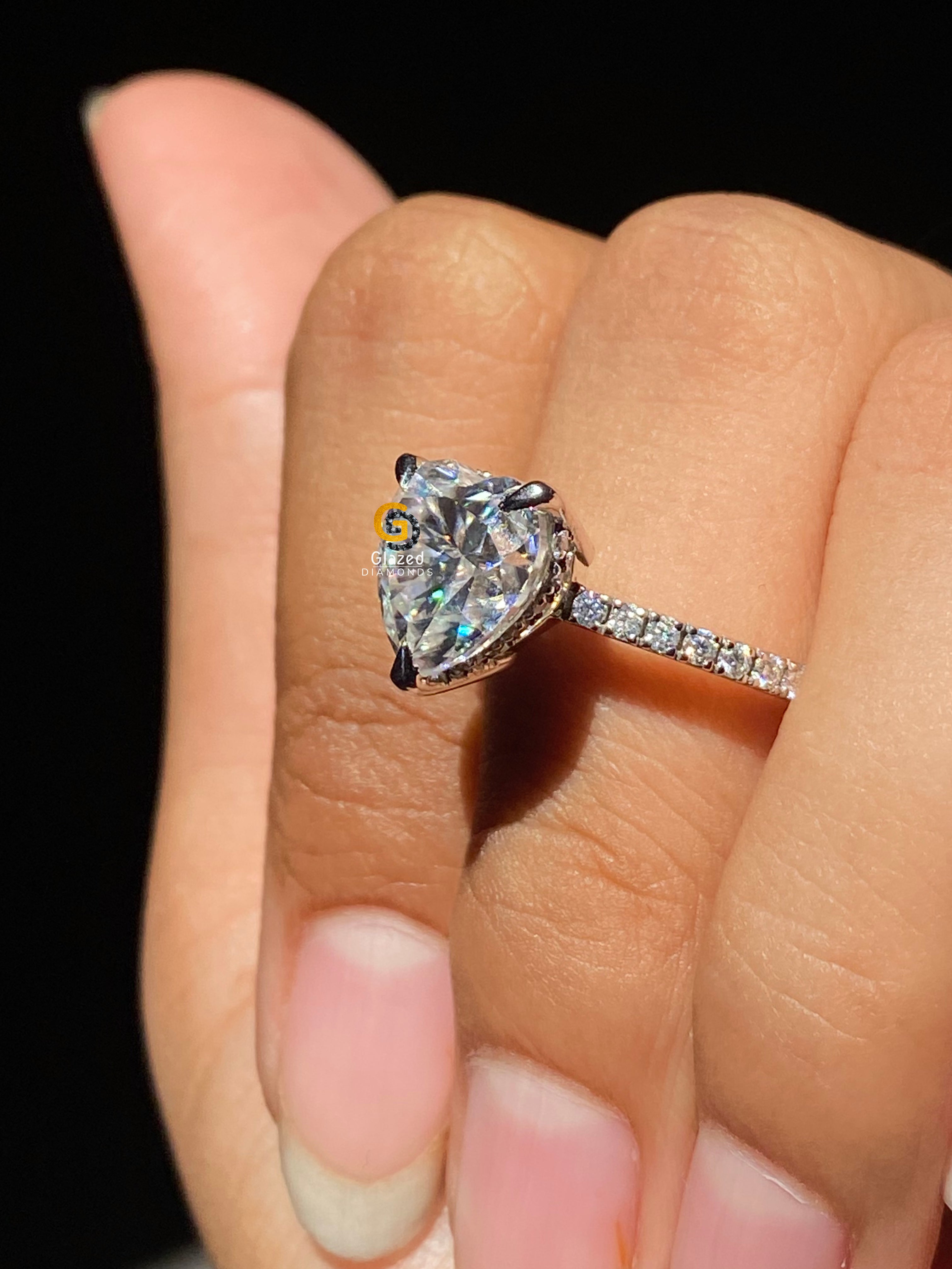 4 CT Heart Cut Pave Moissanite Engagement Ring For Her