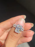 5 CT Radiant Cut Hidden Halo Moissanite Wedding Bridal Set For Her