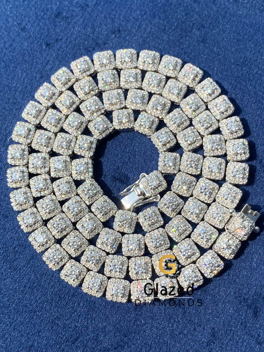 6.5MM Sterling Silver Moissanite Halo Tennis Chain